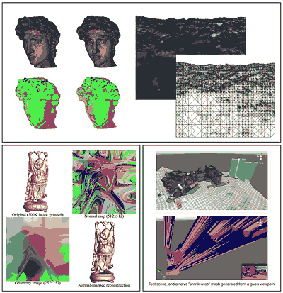 D(epth)Mesh (top), Geometry Images, and some older tests I did to approximate occluders (bottom left to right)