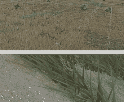 Early tests - grass instanced with the terrain quadtree.