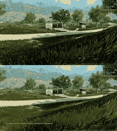 Top: without the normal-flipping trick. Bottom: with, made using grass normals viable!